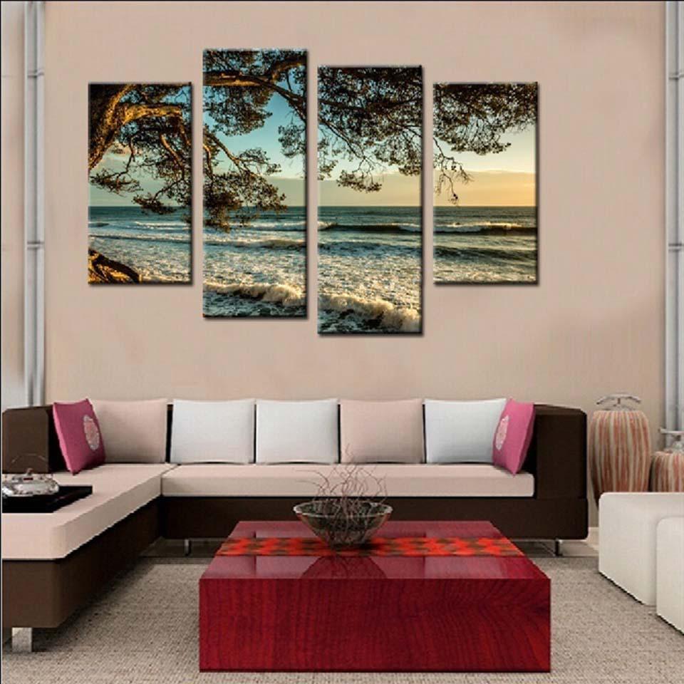 Blue Sea Waters 4 Piece HD Multi Panel Canvas Wall Art Frame - Original Frame