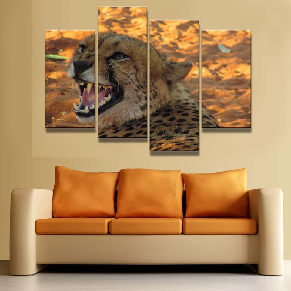 Yellow Leopard 4 Piece HD Multi Panel Canvas Wall Art Frame - Original Frame