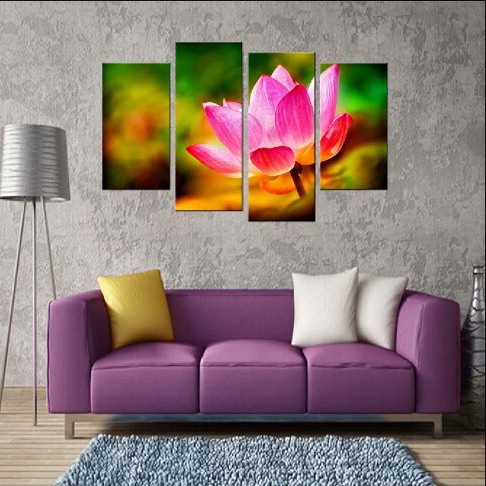 Bright Lotus 4 Piece HD Multi Panel Canvas Wall Art Frame - Original Frame