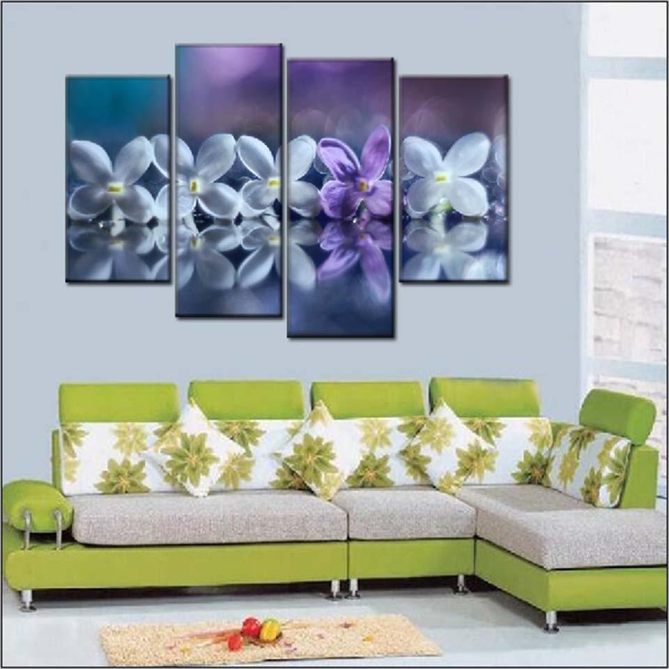Purple And White Petals 4 Piece HD Multi Panel Canvas Wall Art - Original Frame
