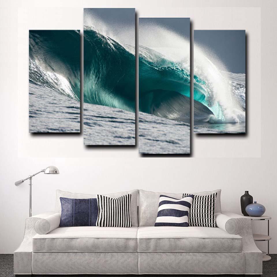 Sea Waves 4 Piece HD Multi Panel Canvas Wall Art Frame - Original Frame