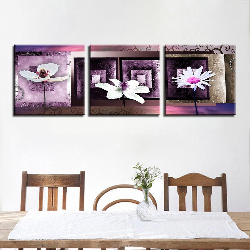 Digital Flower Print 3 Piece HD Multi Panel Canvas Wall Art Frame - Original Frame