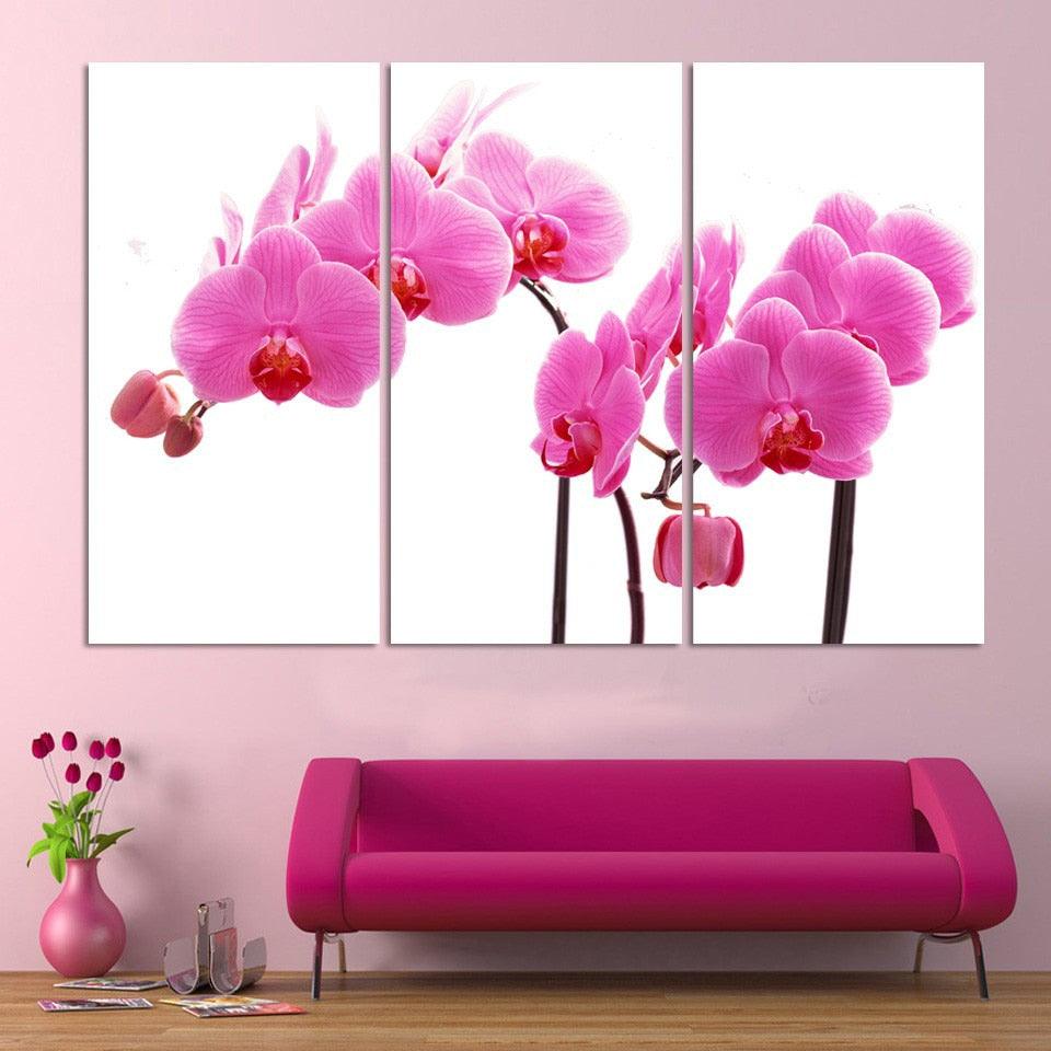 Purple Moth Orchid 3 Piece HD Multi Panel Canvas Wall Art - Original Frame