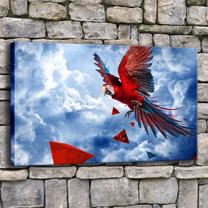 Macaw Parrot In Blue Sky 1 Piece HD Multi Panel Canvas Wall Art Frame - Original Frame
