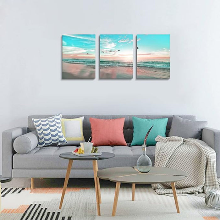 3 Piece Abstract Beach Canvas Wall Art Landscape Art Set