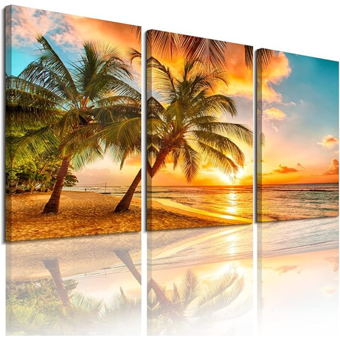 3 Piece Abstract Beach Canvas Wall Art Landscape Art Set