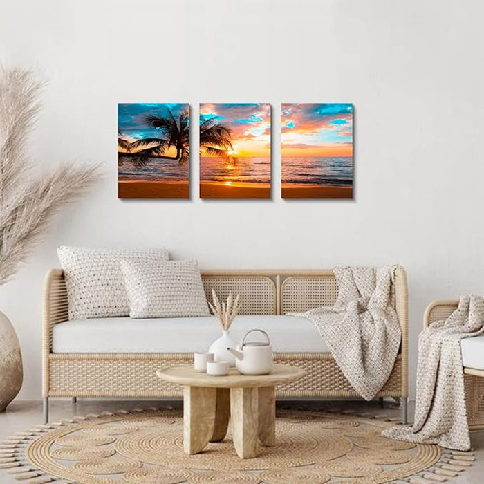 3 Piece Abstract Beach Canvas Wall Art Landscape Art Set