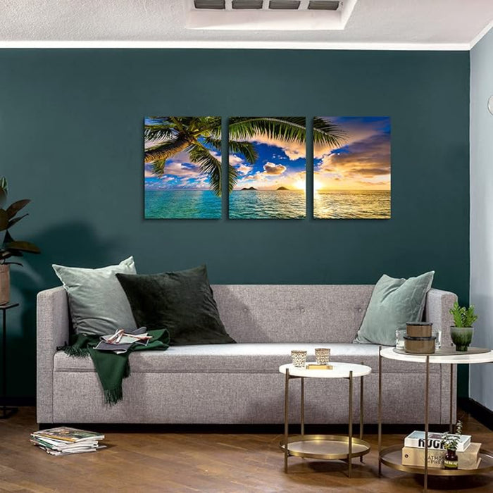 3 Piece Abstract Beach Canvas Wall Art Landscape Art Set