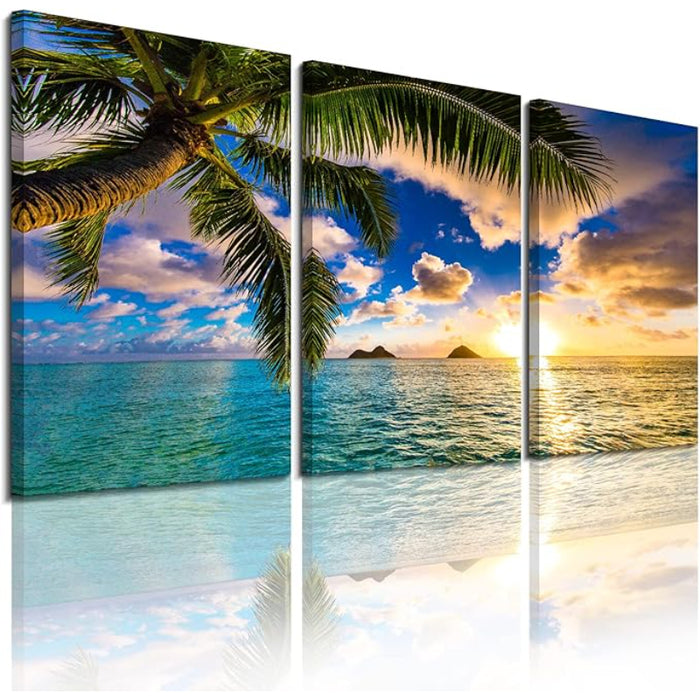 3 Piece Abstract Beach Canvas Wall Art Landscape Art Set