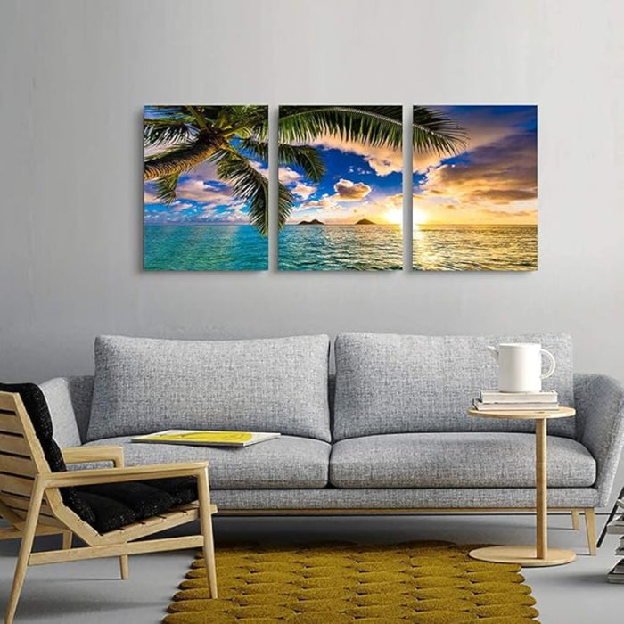 3 Piece Abstract Beach Canvas Wall Art Landscape Art Set