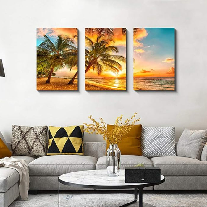 3 Piece Abstract Beach Canvas Wall Art Landscape Art Set