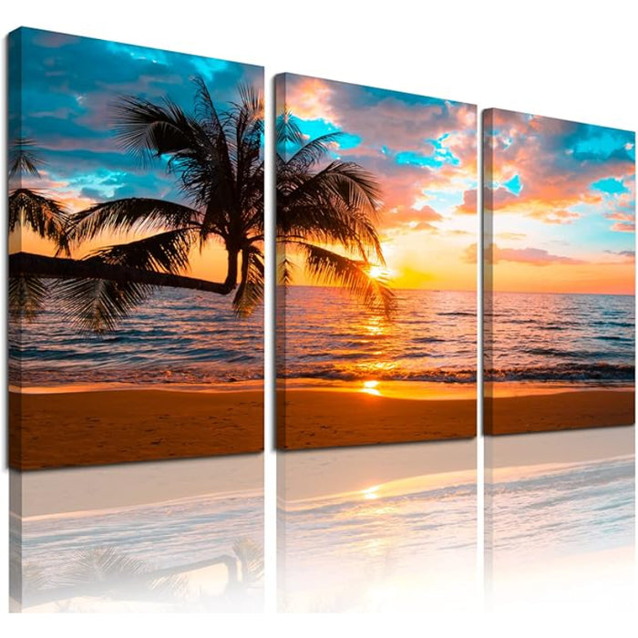 3 Piece Abstract Beach Canvas Wall Art Landscape Art Set