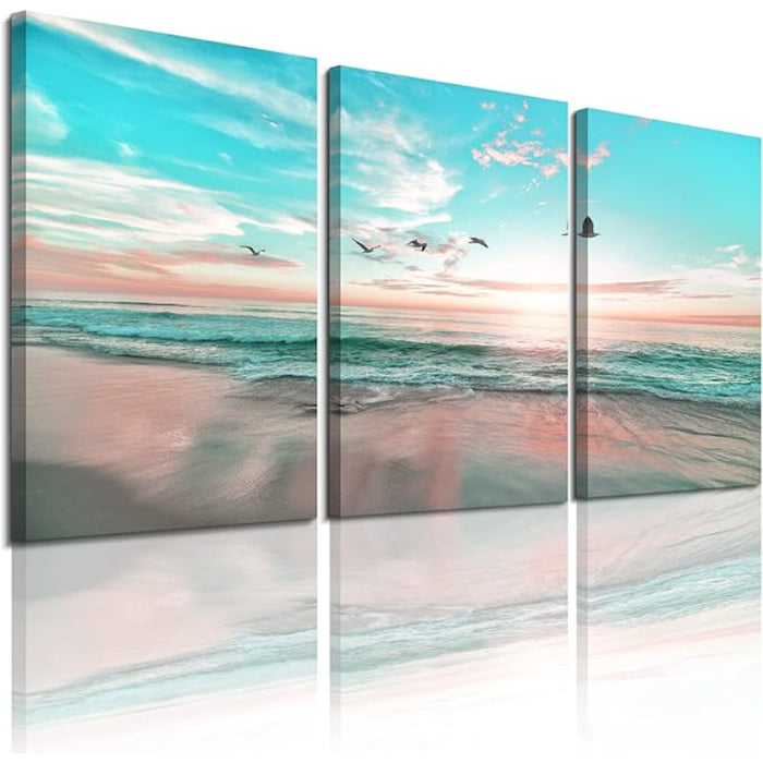 3 Piece Abstract Beach Canvas Wall Art Landscape Art Set