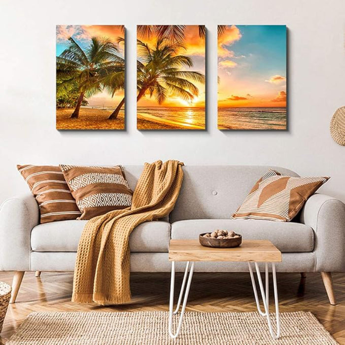 3 Piece Abstract Beach Canvas Wall Art Landscape Art Set