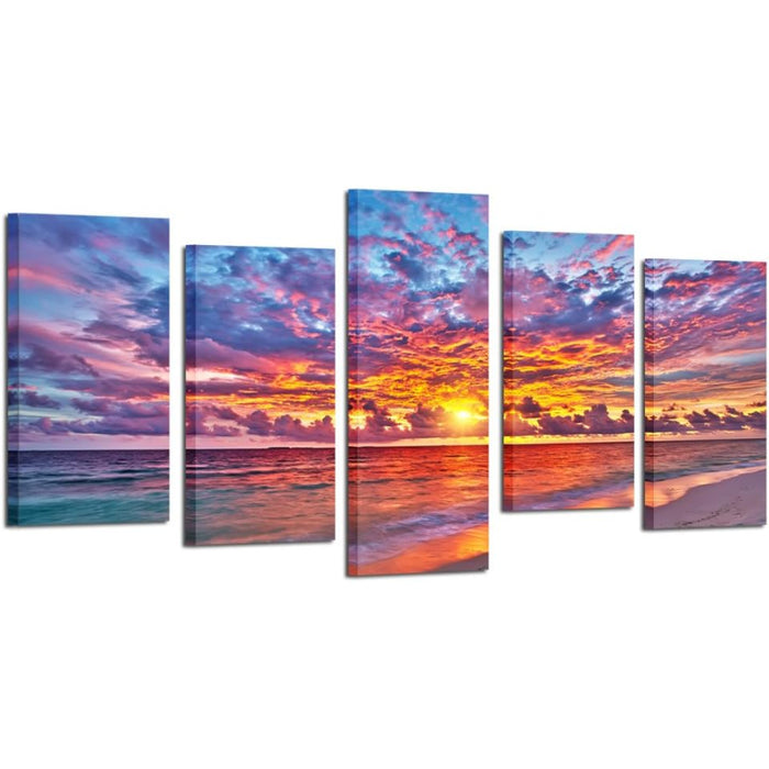 5 Pieces Modern Ocean Sunset Canvas Painting Wall Art