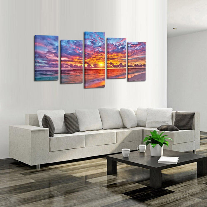 5 Pieces Modern Ocean Sunset Canvas Painting Wall Art