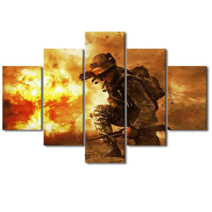 5 Piece Wall Art Set Featuring Military Theme Canvas Decor