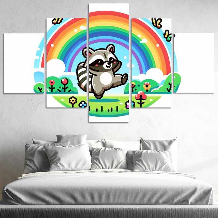 Rainbow Raccoon Modern Paintings Frame