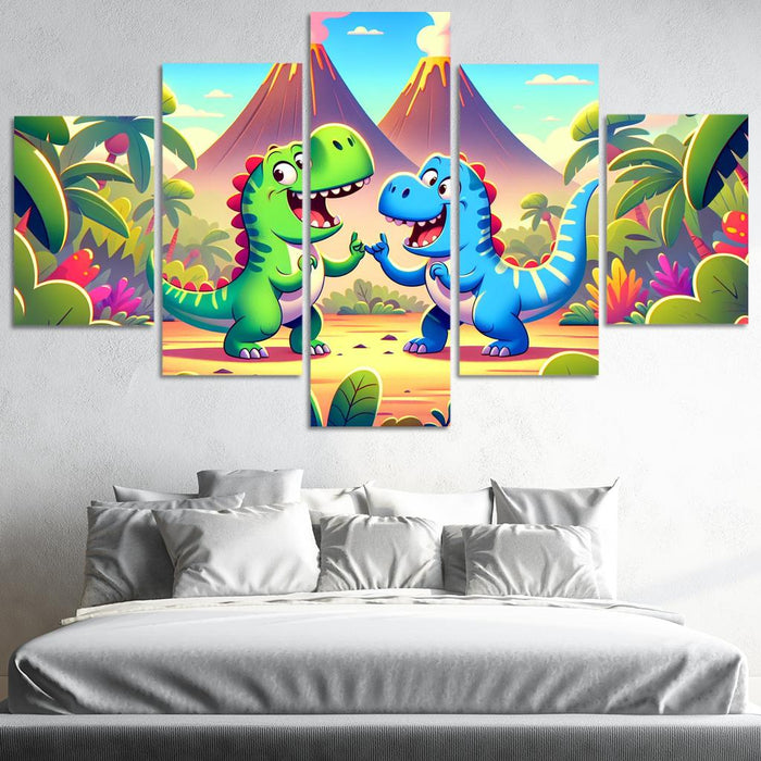 Dancing Dinosaur Duo Modern Paintings Frame