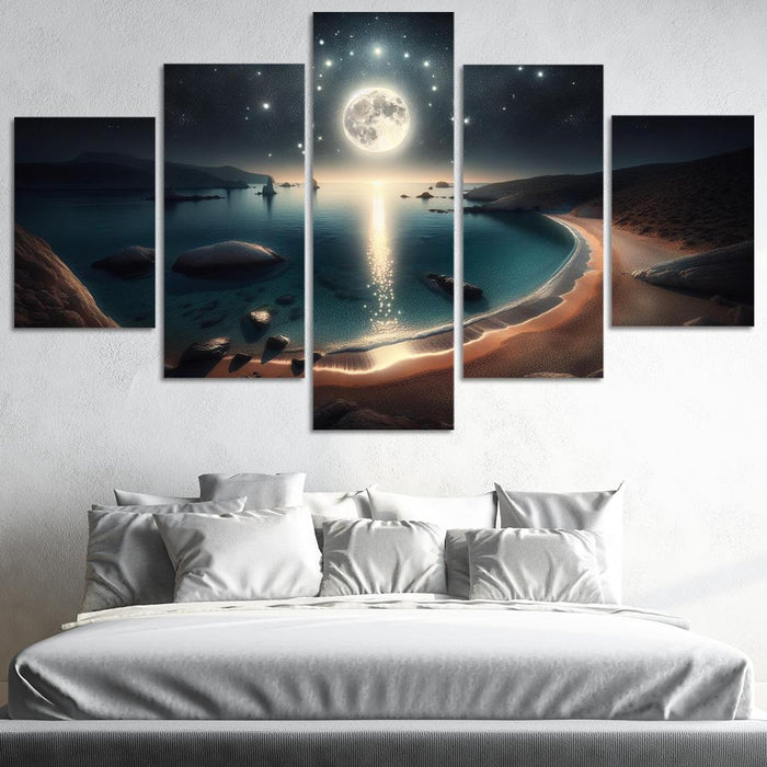 Moonlit Harbor A Coastal Retreat For Stargazers Modern Paintings Frame