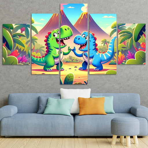 Dancing Dinosaur Duo Modern Paintings Frame