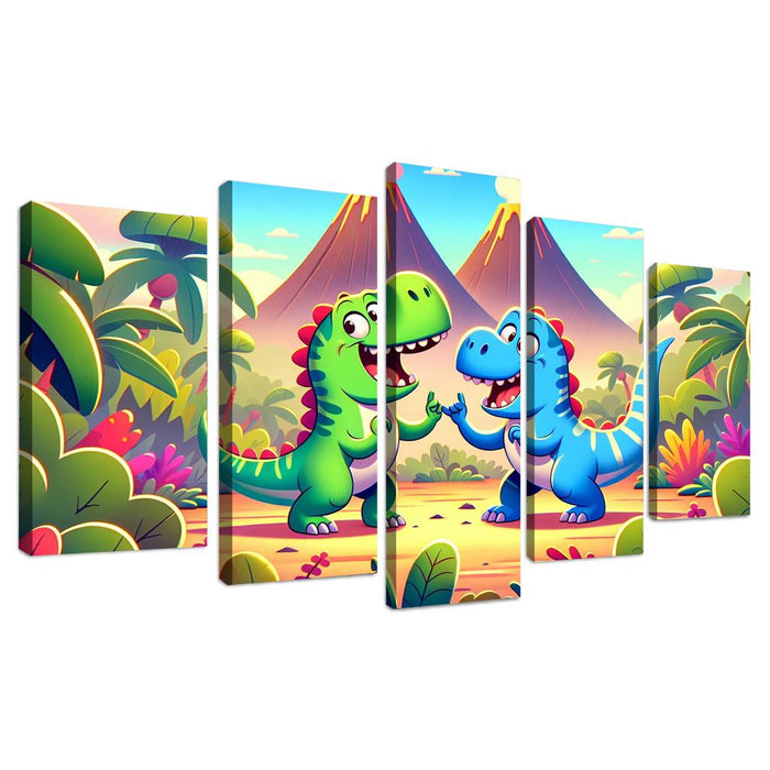 Dancing Dinosaur Duo Modern Paintings Frame