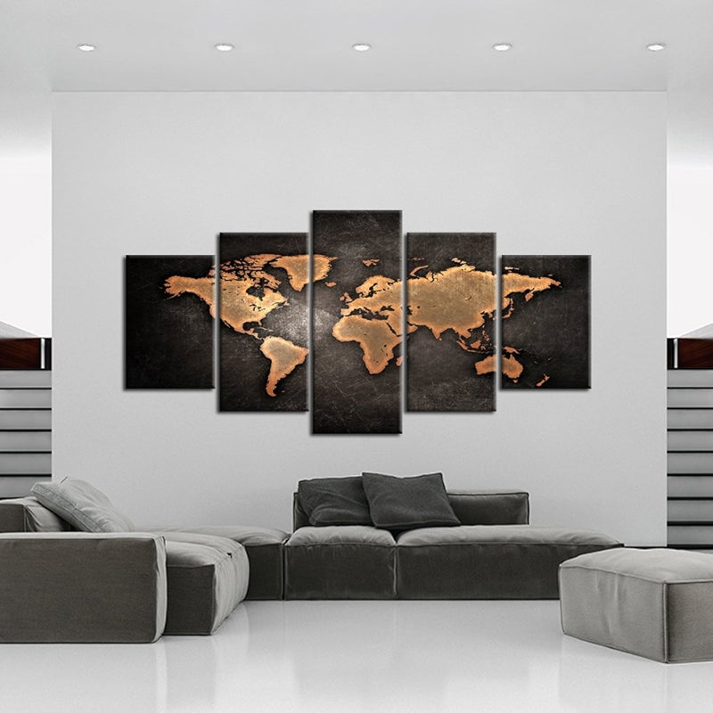 Retro World Map Poster Framed Canvas Art Prints Set