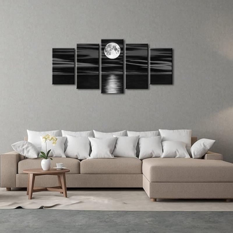 Sea White Full Moon Canvas Print Wall Art Set