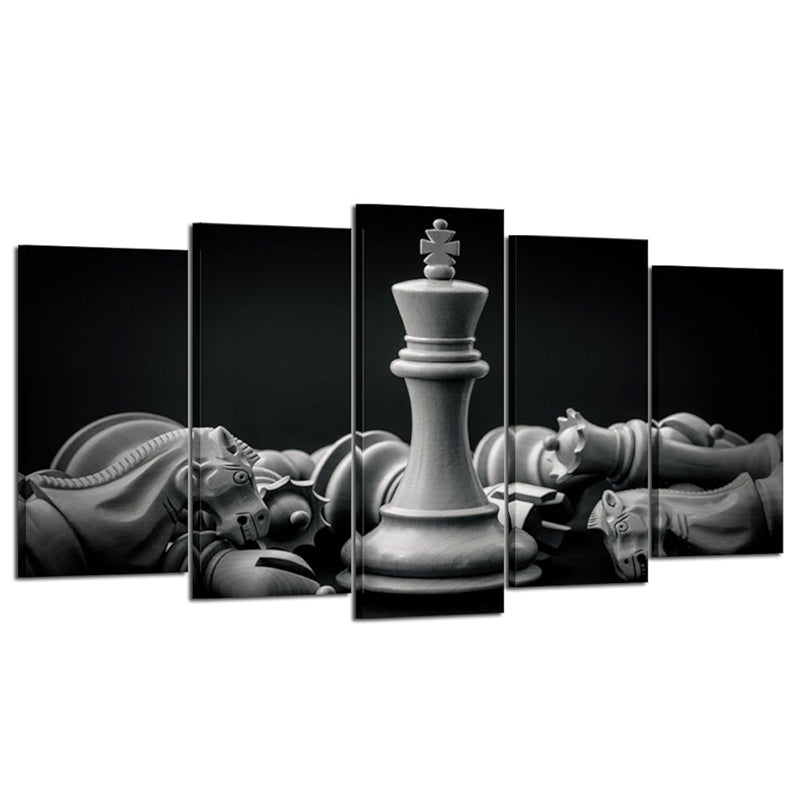 Black And White King And Knight Chess Canvas Wall Art