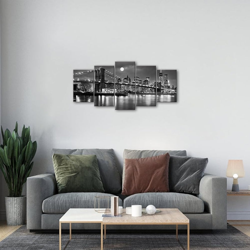 Brooklyn Bridge Full Moon Canvas Wall Art Set