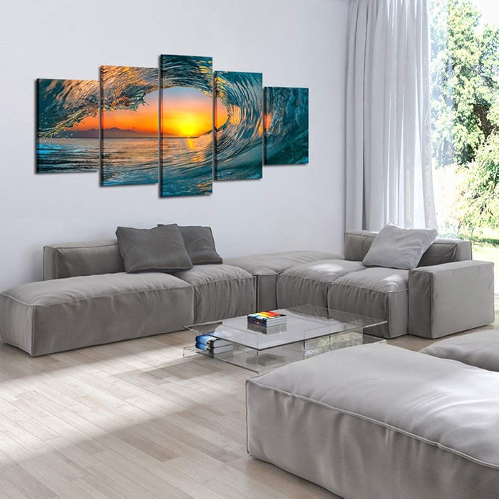 Large 5 Piece Sea Waves Wall Art Framed Canvas Prints