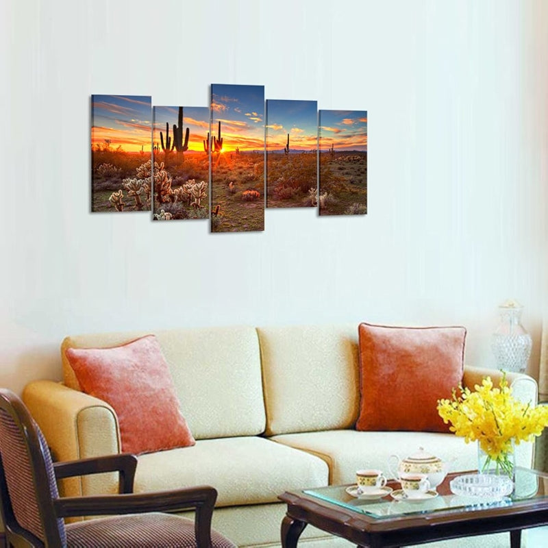 Natural Landscape Wall Art Sunset With Saguaros In Desert