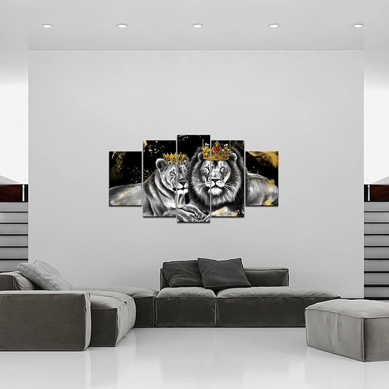 Lion And Lioness Canvas Wall Art Set For Home Decor