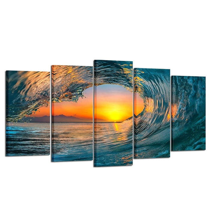 Large 5 Piece Sea Waves Wall Art Framed Canvas Prints