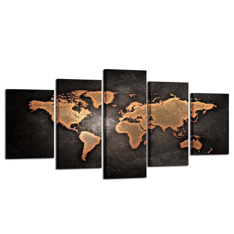 Retro World Map Poster Framed Canvas Art Prints Set