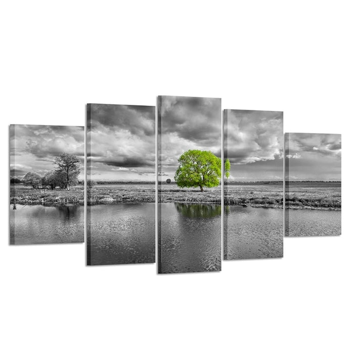 Canvas Wall Art Paintings Green Tree Landscape Black And White