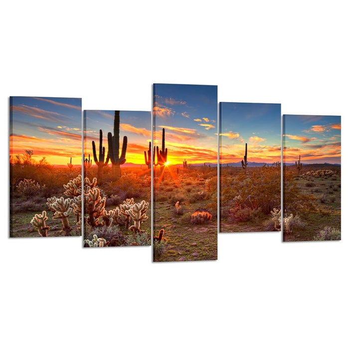 Natural Landscape Wall Art Sunset With Saguaros In Desert