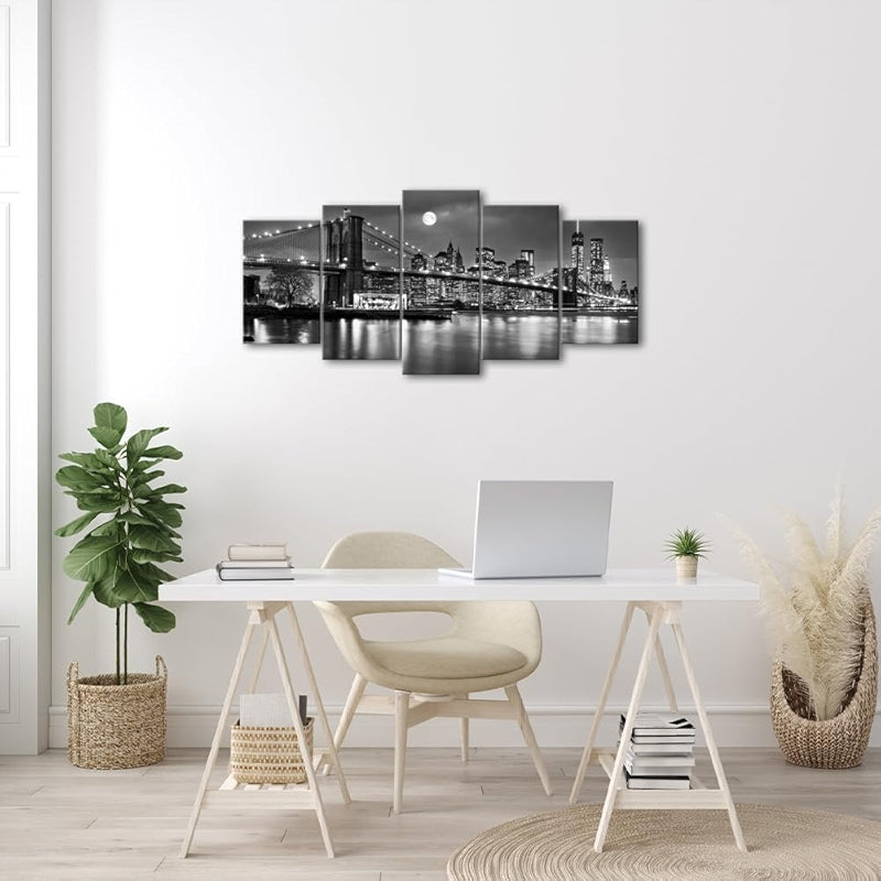 Brooklyn Bridge Full Moon Canvas Wall Art Set