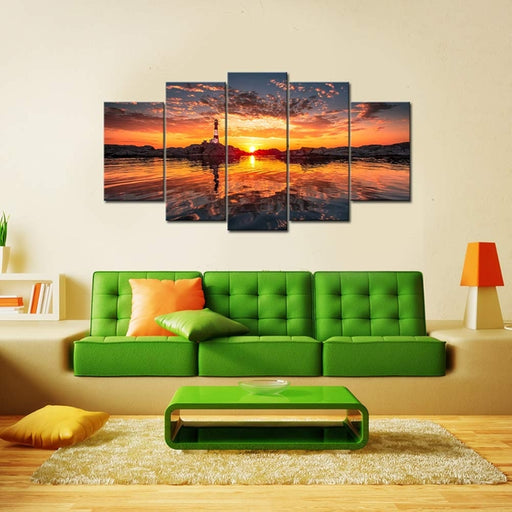 Large Canvas Wall Art Lighthouse At Sunset 5 Piece Set