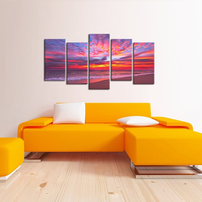 Large 5 Pieces Canvas Wall Art Evening Sky With Dramatic Clouds