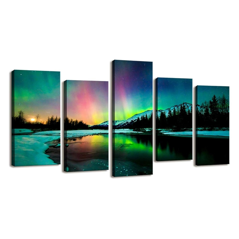 5 Pieces Wall Art Aurora Scenery Painting On Canvas