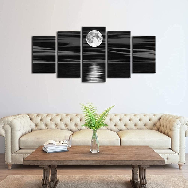 Sea White Full Moon Canvas Print Wall Art Set