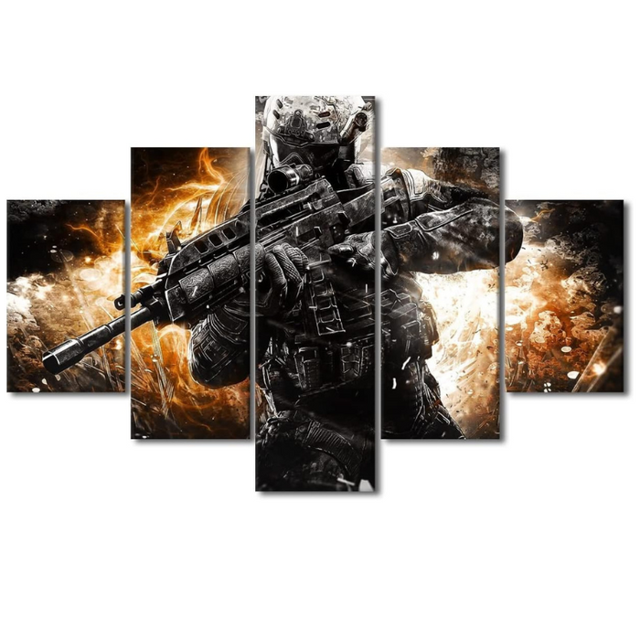 5 Piece Wall Art Set Featuring Military Theme Canvas Decor