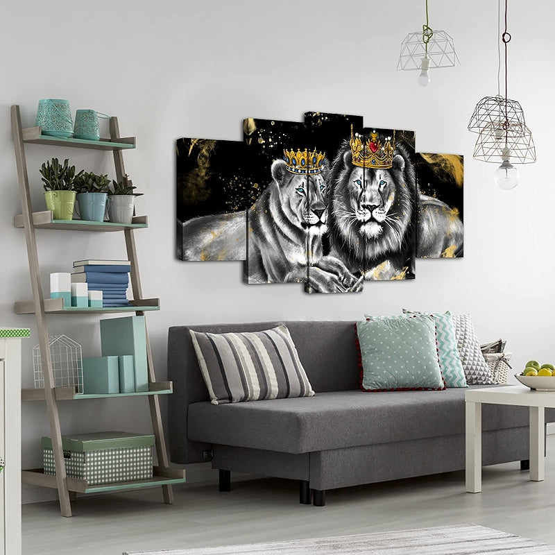 Lion And Lioness Canvas Wall Art Set For Home Decor