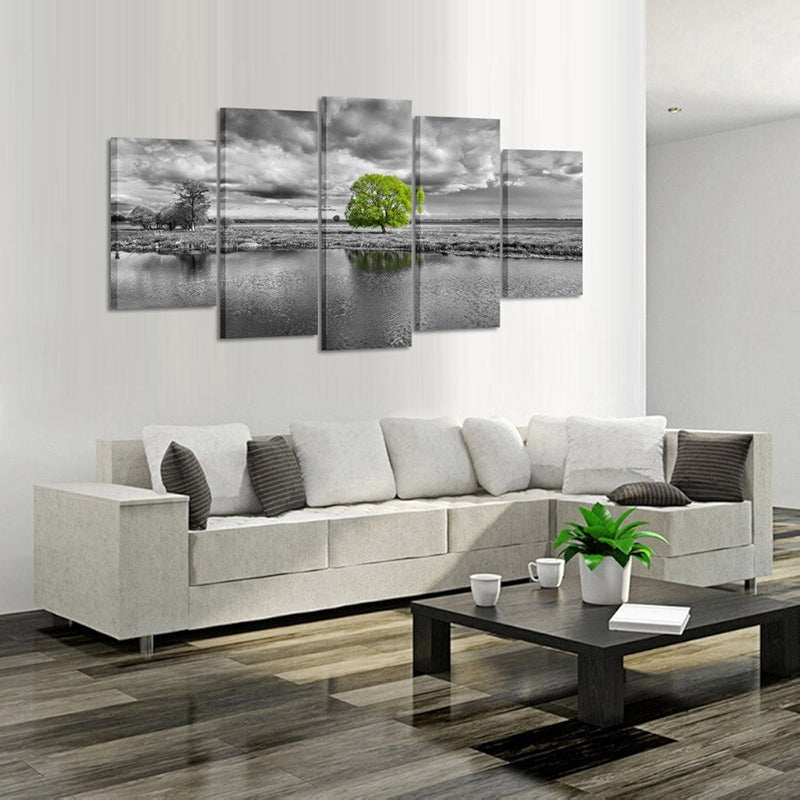 Canvas Wall Art Paintings Green Tree Landscape Black And White