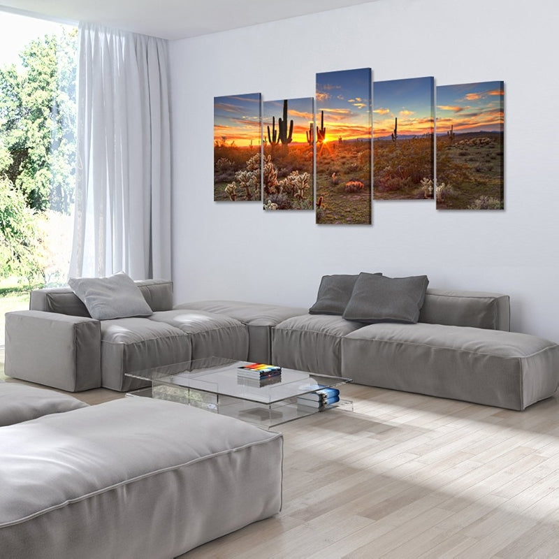 Natural Landscape Paintings Wall Art Sunset With Saguaros