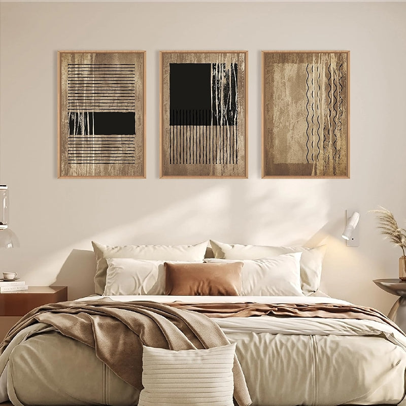 Boho Framed Canvas Wall Art Set Abstract Geometric Decor