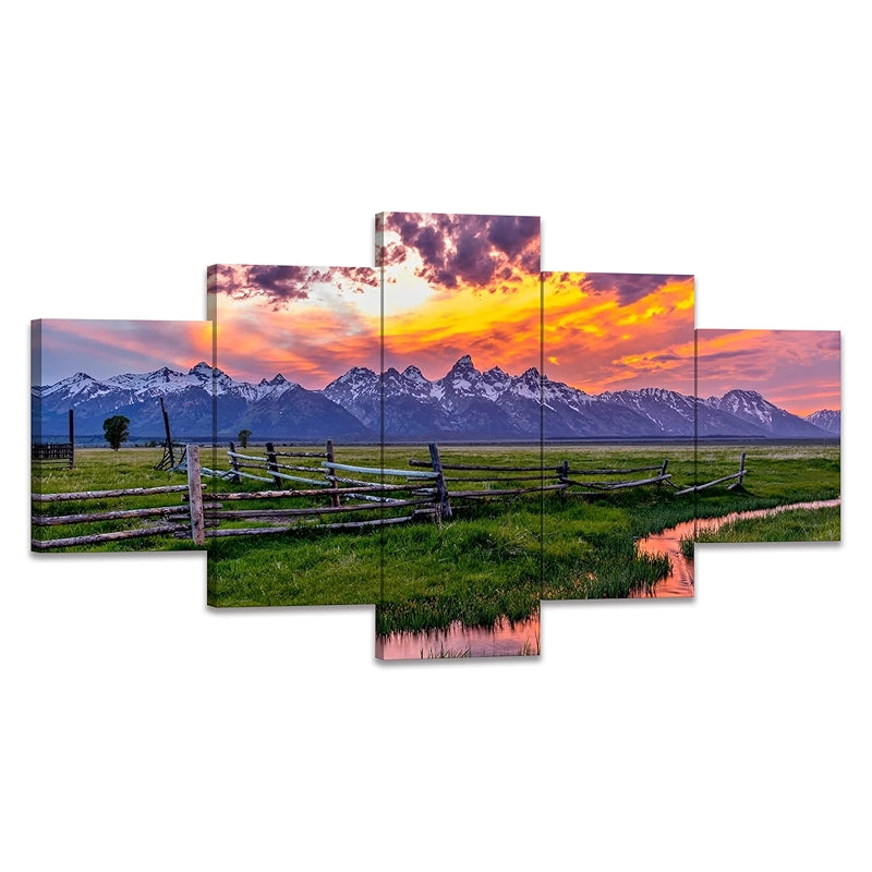 Canvas Wall Art Set Grand Teton National Park Landscape