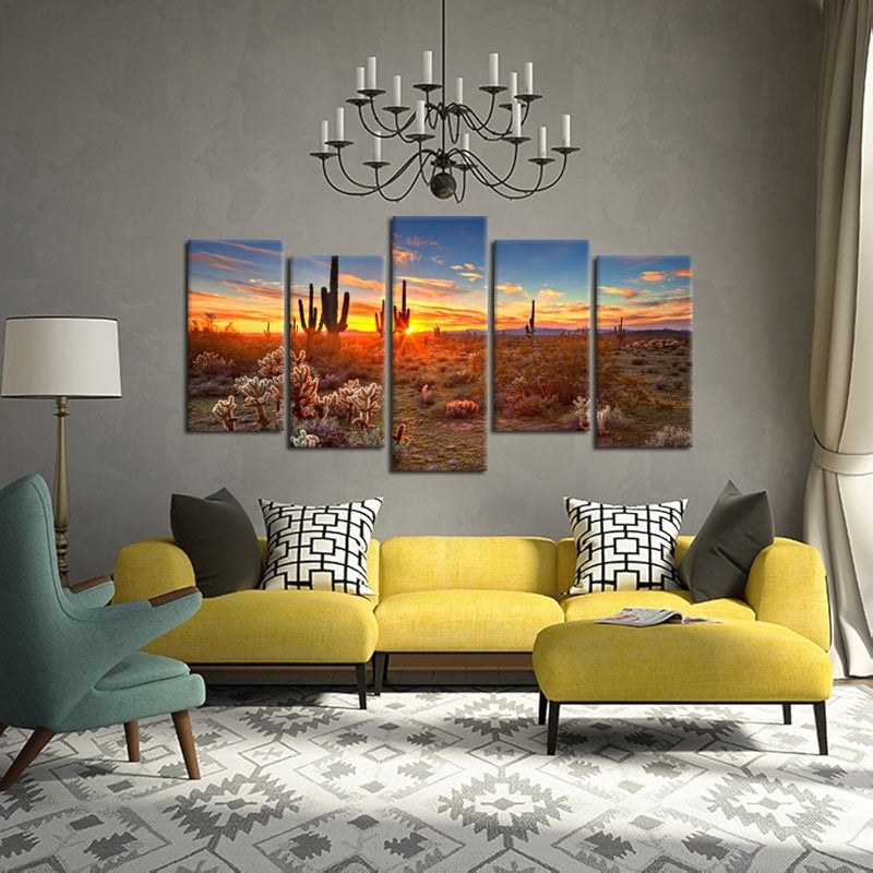 Natural Landscape Paintings Wall Art Sunset With Saguaros