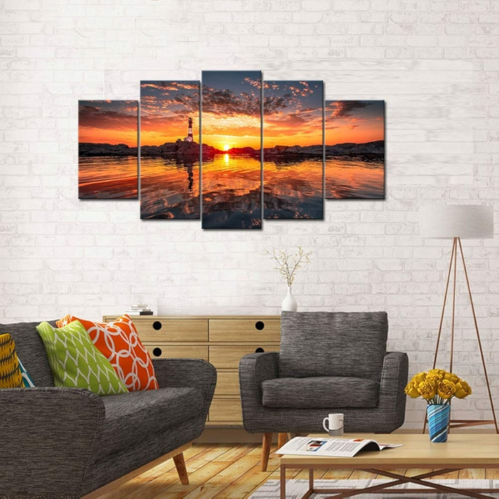 Large Canvas Wall Art Lighthouse At Sunset 5 Piece Set